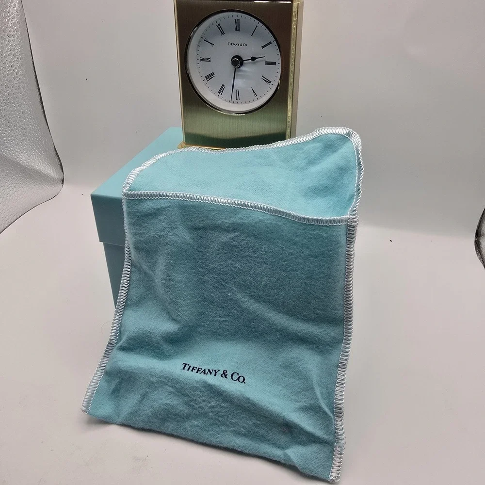 Vintage Tiffany & Co Brass Desktop Clock with Original Box